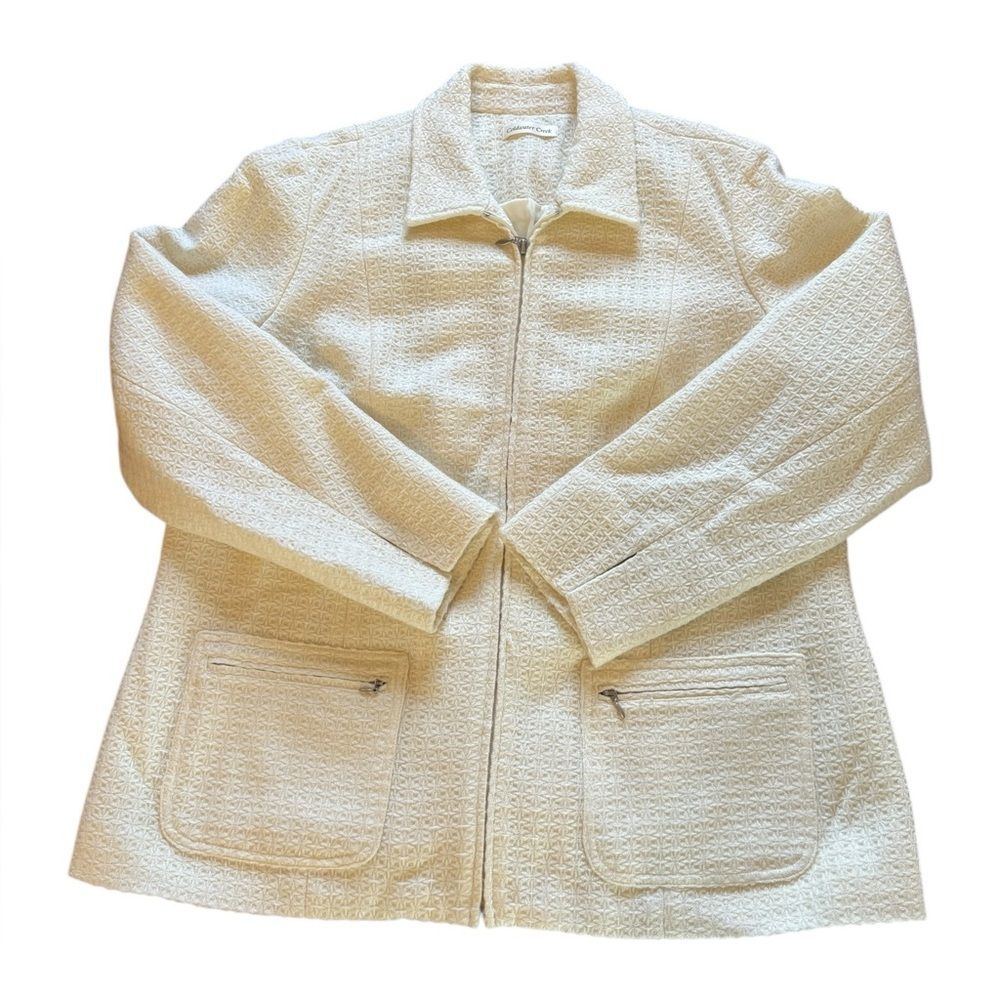 Coldwater Creek Knit Boucle Sweater Jacket Full Zip Collar Cream Ivory Womens 18
